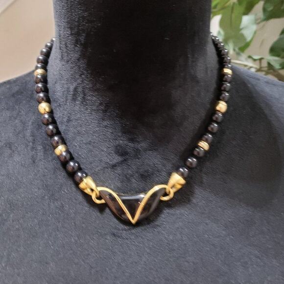 Unbranded Jewelry - Womens Fashion Chunky Napier Black Gold Metal Enamel Resin Beads Collar Necklace